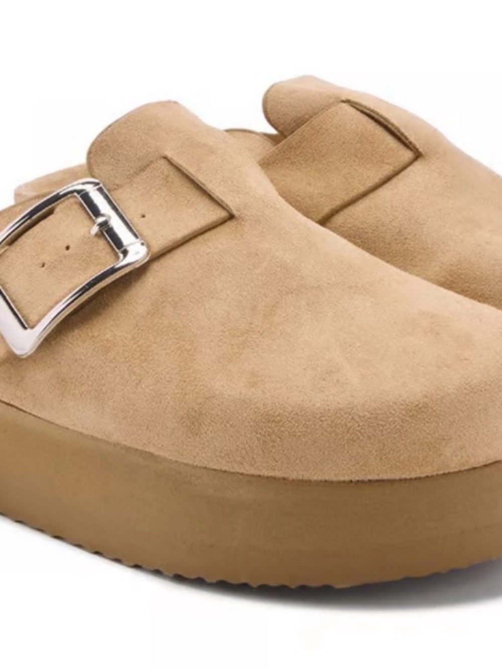Madden Girl Beige Suede Slip-On Mule with Buckle - Picture 6 of 6